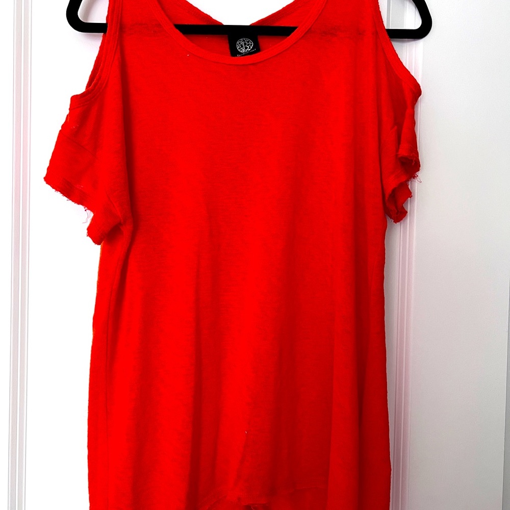 Bright Orange Exposed Shoulder Knit Shirt